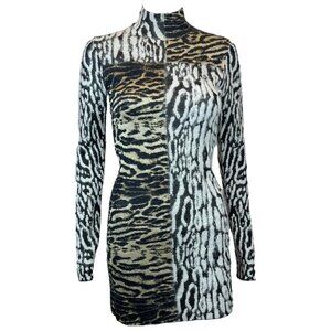 Vintage Roberto Cavalli leopard print patchwork mohair knit mini dress